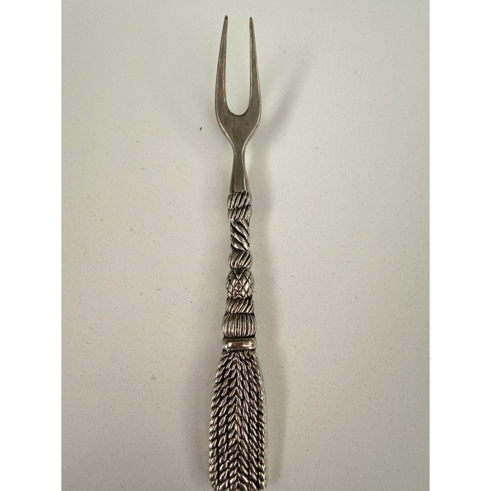 Vintage Gilda Silver Tone Tassel Handle Cocktail Olive Fork Two Prong 5.5 Inch